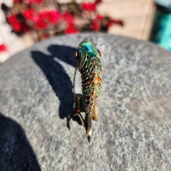 Vtg Old Chinese Export Fish Figurine Sterling Silver Gilt Cloisonne Articulated - Picture 8 of 16